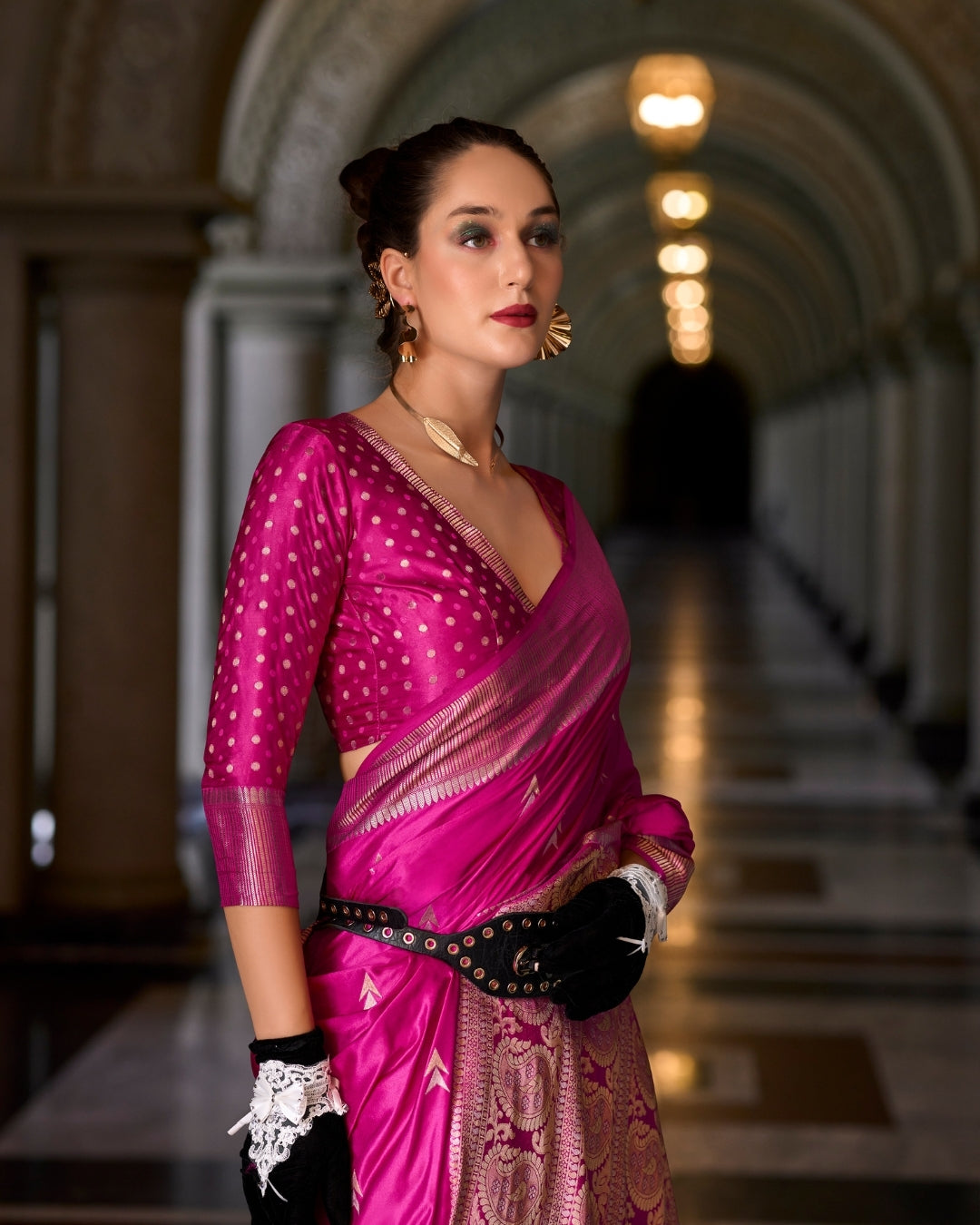 Magenta Satin Mungha Silk