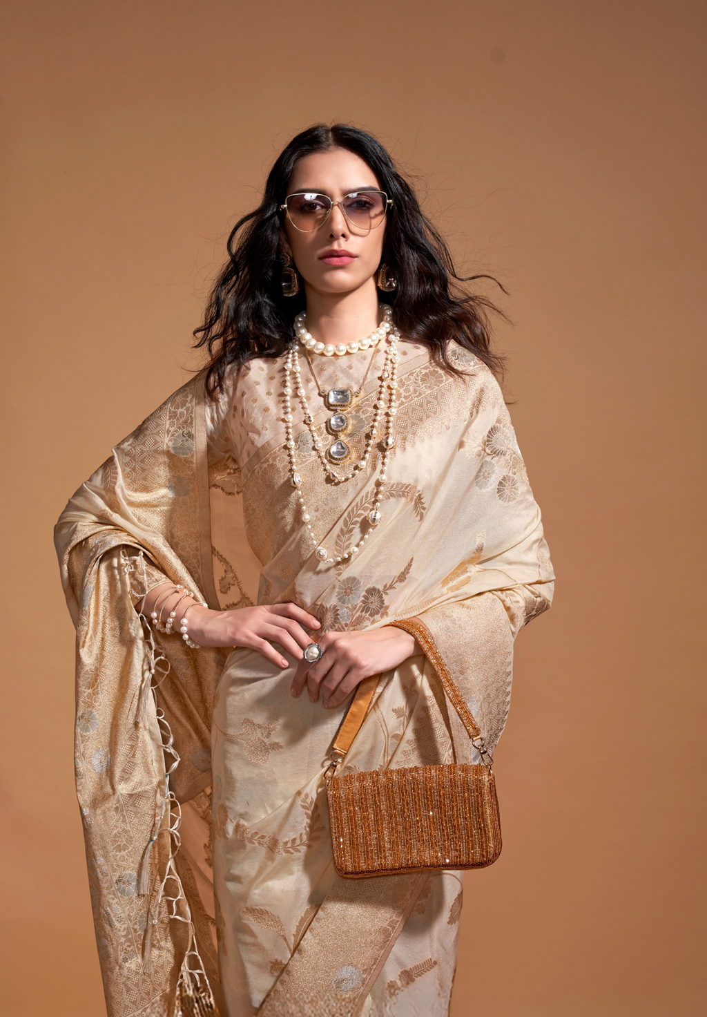 Beige Silk Georgette Saree