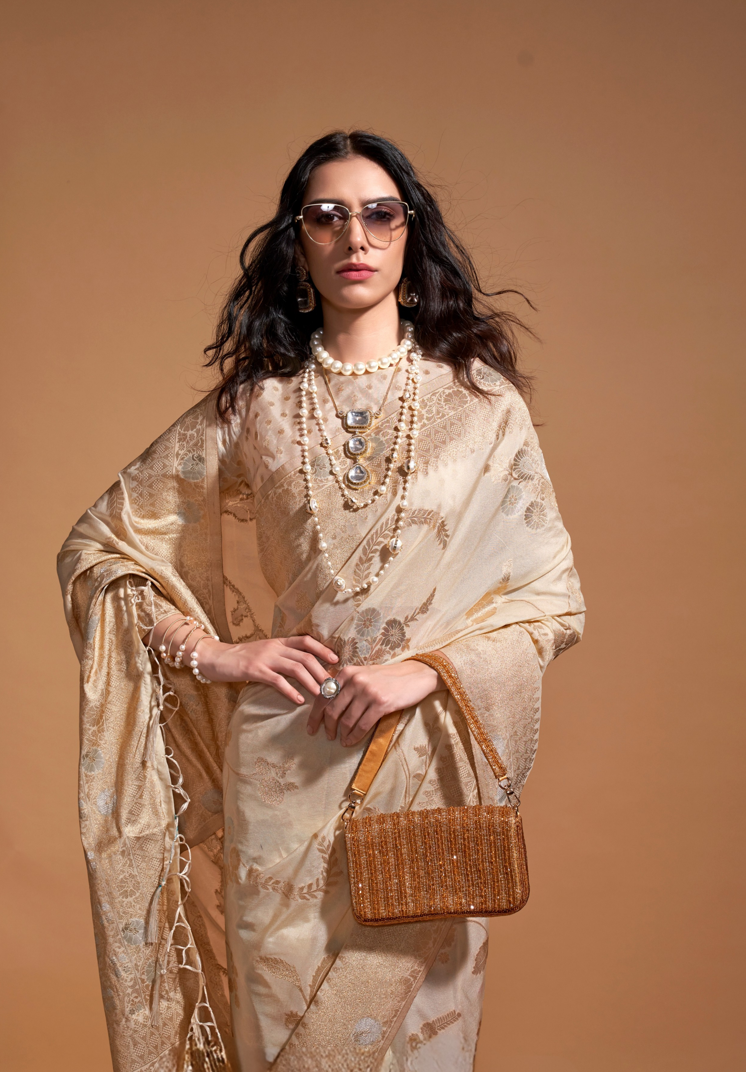 Beige Silk Georgette Saree
