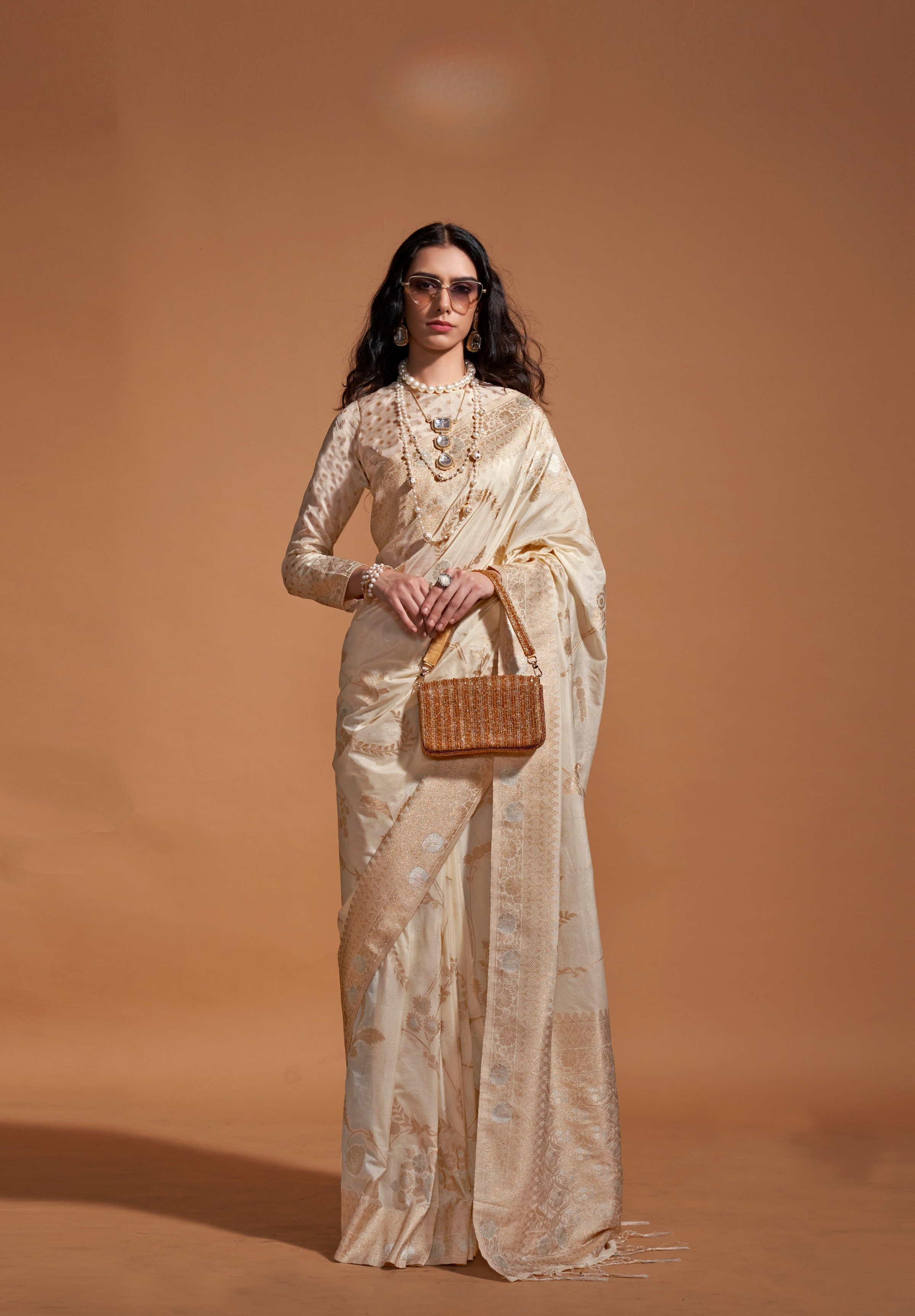 Beige Silk Georgette Saree