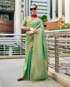 Green Buttery Silk Saree in Kanjivaram Pattern Weaving