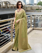 Olive green Buttery Silk Saree in Kanjivaram Pattern Weaving