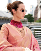 Pink Buttery Silk Saree in Kanjivaram Pattern Weaving