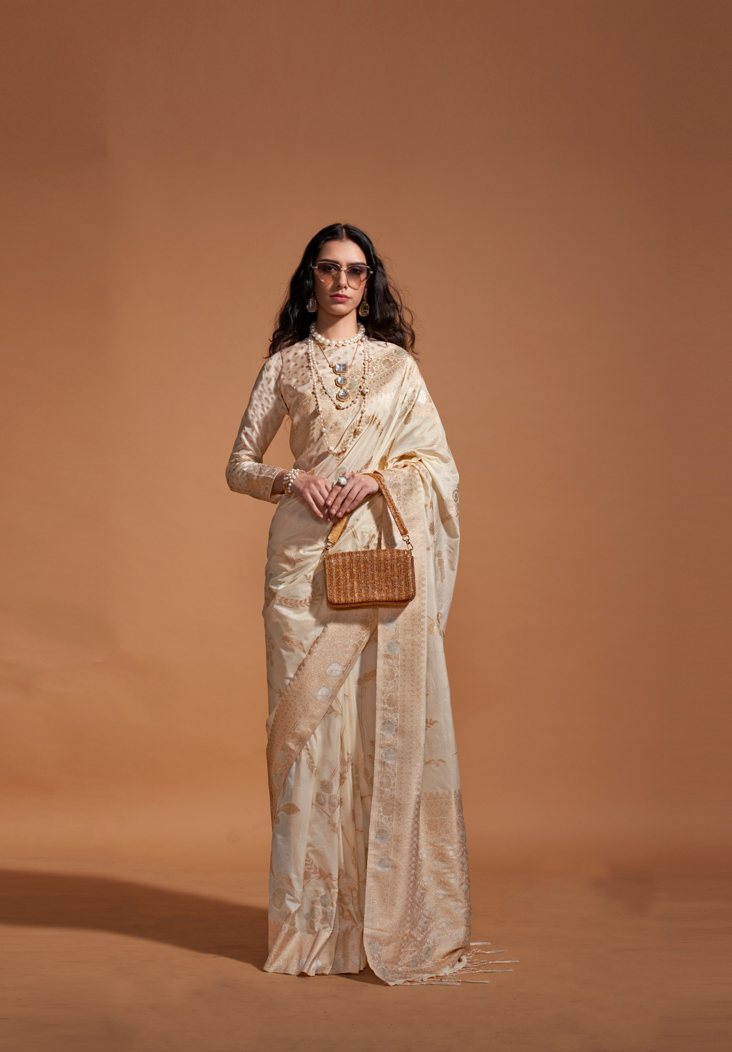 Beige Silk Georgette Saree