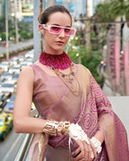 Purple Buttery Silk Saree in Kanjivaram Pattern Weaving