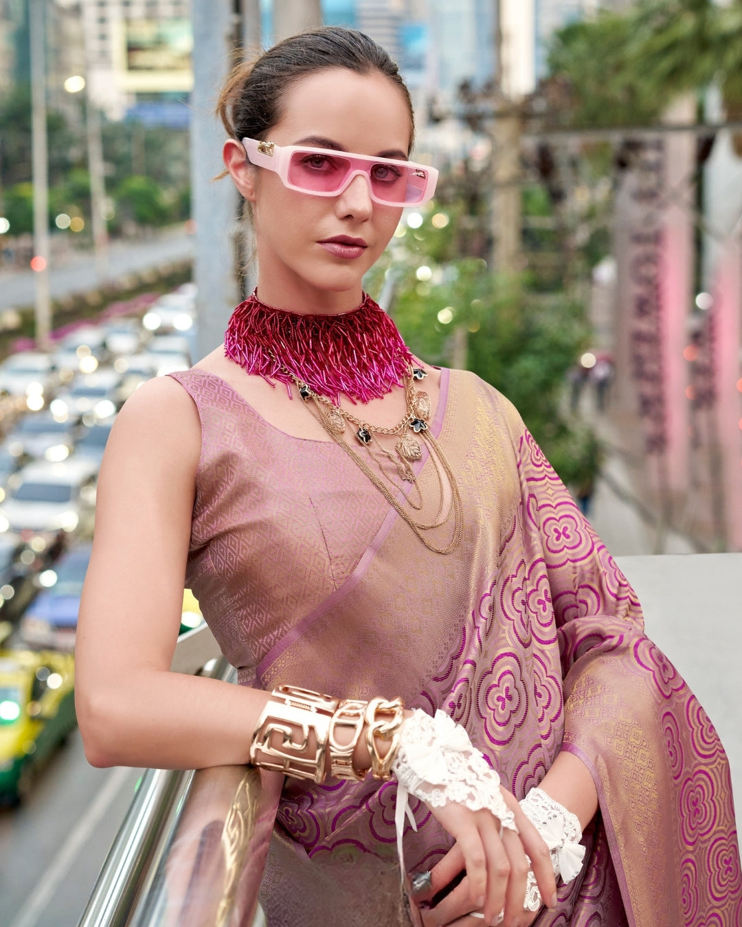 Purple Buttery Silk Saree in Kanjivaram Pattern Weaving