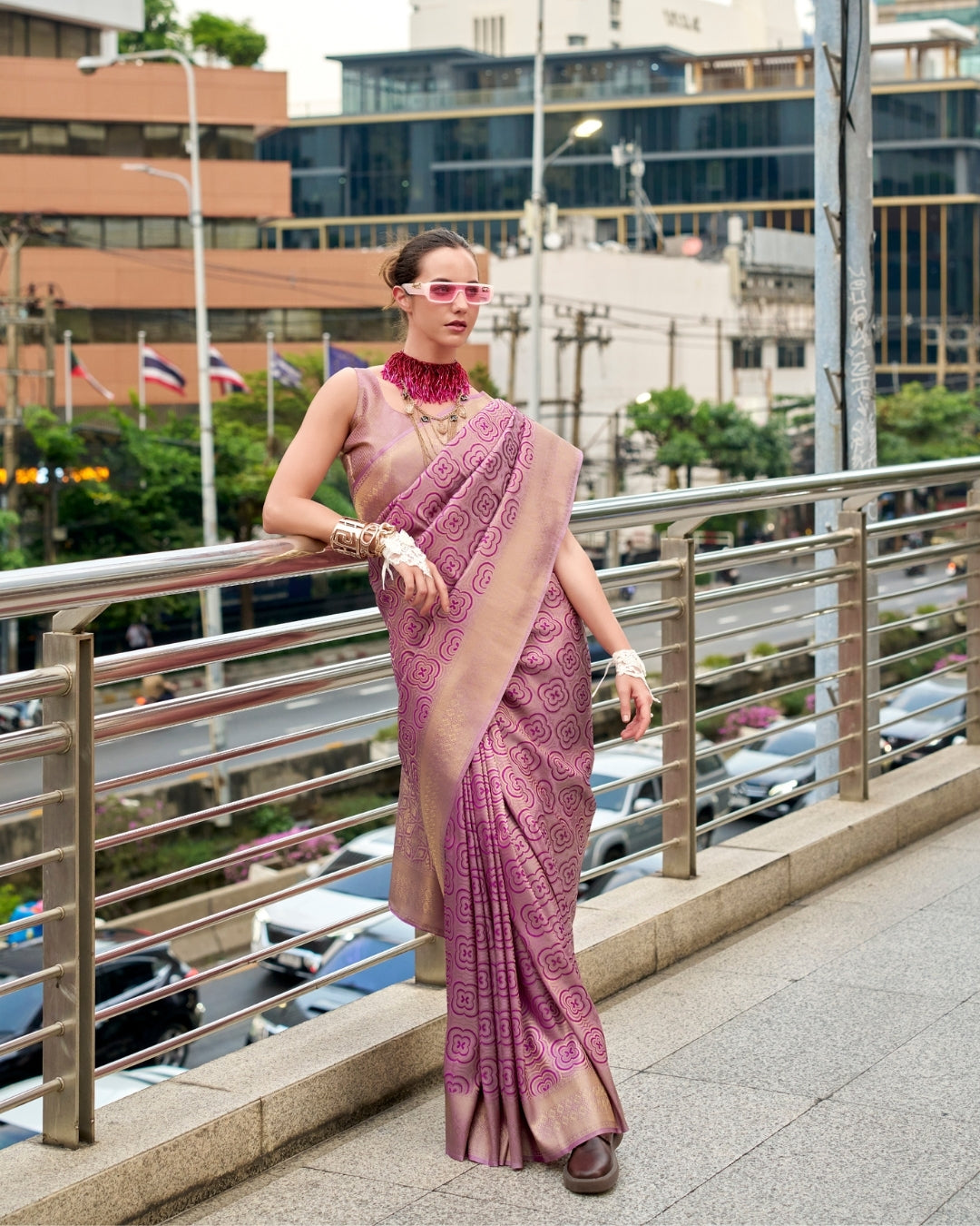Purple Buttery Silk Saree in Kanjivaram Pattern Weaving