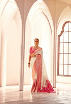 Off-White Soft Silk Saree with Pink Border and  Pallu