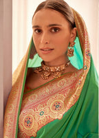 Green Soft Silk Saree with Pink Border & Pallu