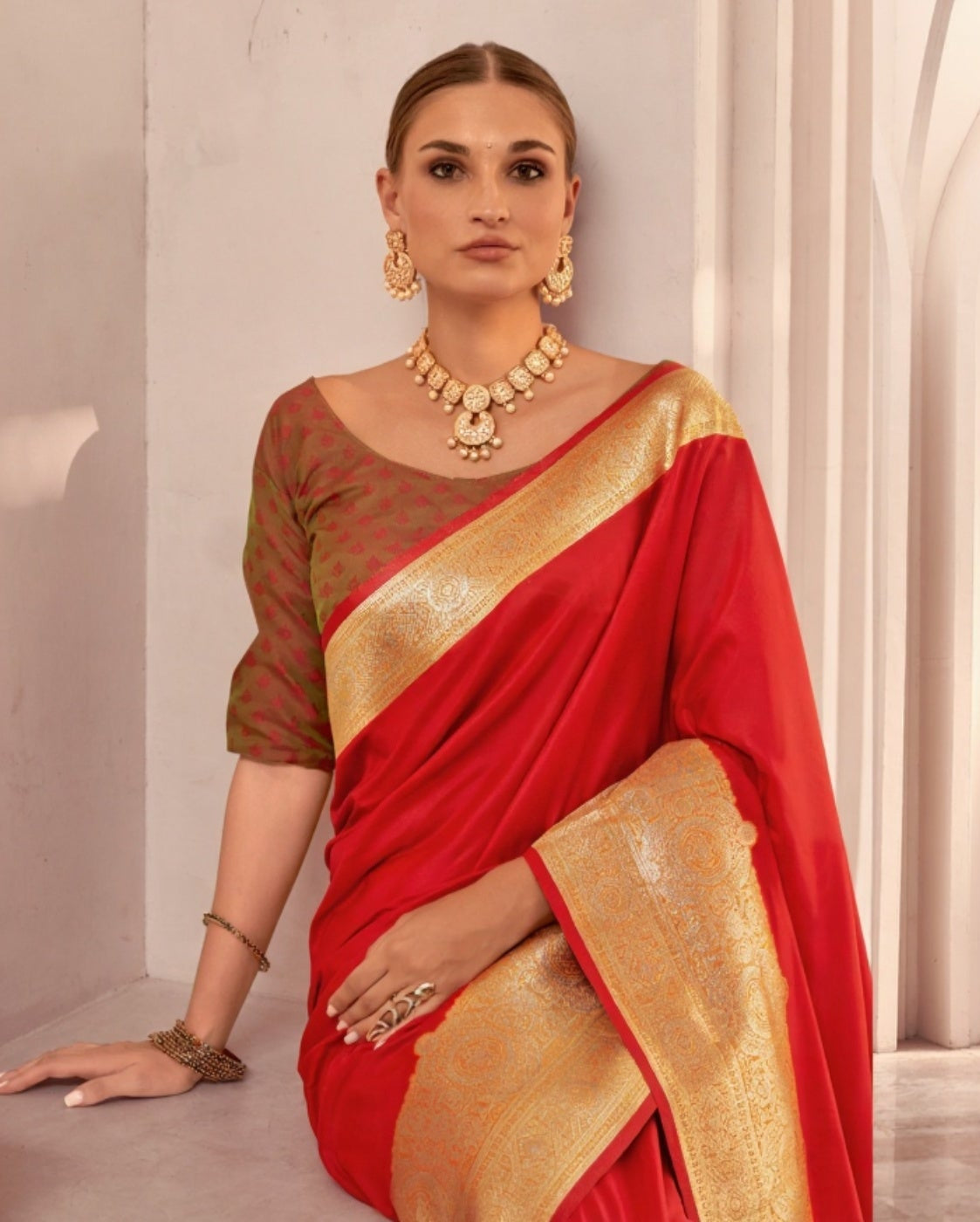 Red Soft Silk Saree with Yellow Border & Pallu