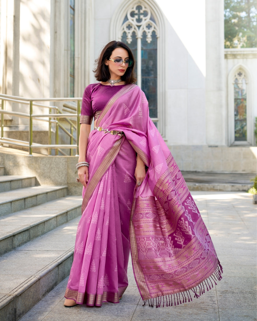 Purple Rayon Silk  Ikkat saree