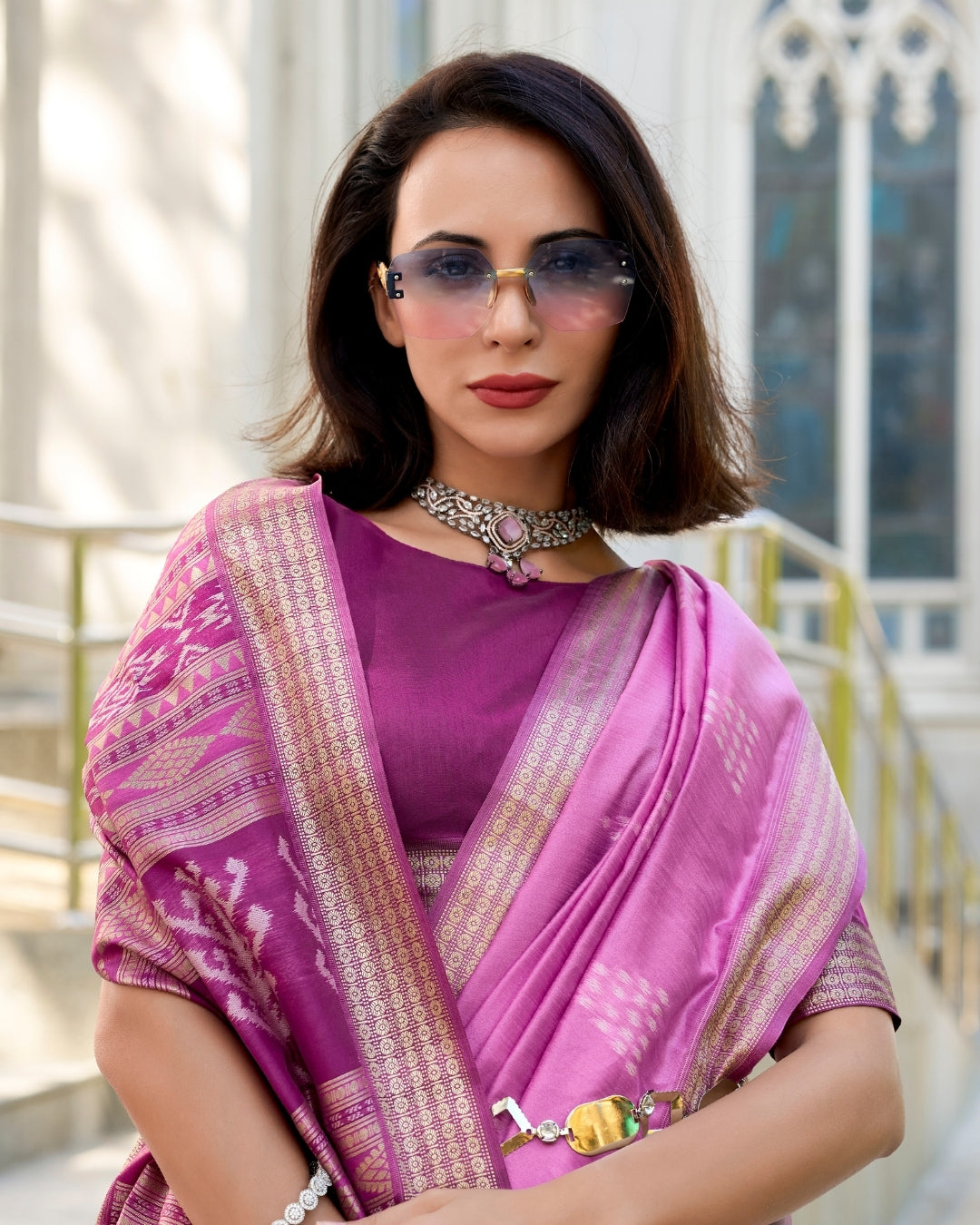 Purple Rayon Silk  Ikkat saree