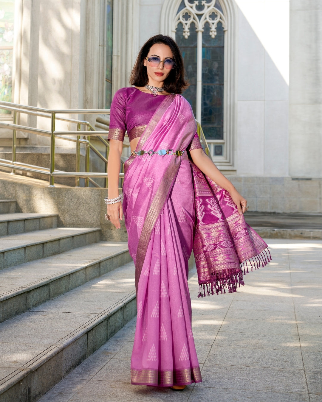 Purple Rayon Silk  Ikkat saree