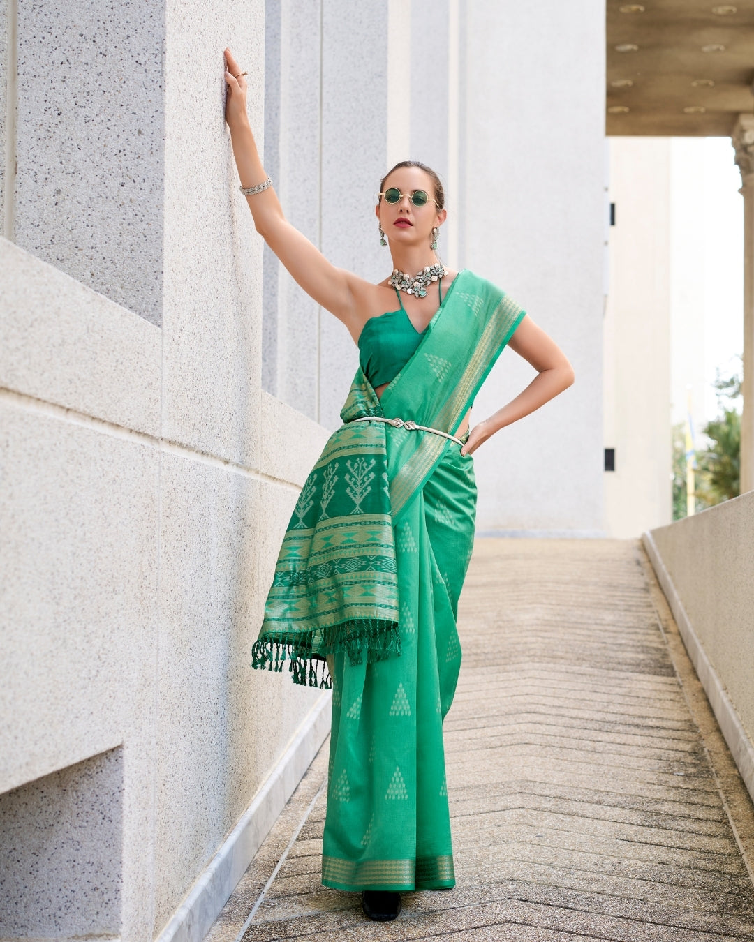 Green Rayon Silk  Ikkat saree