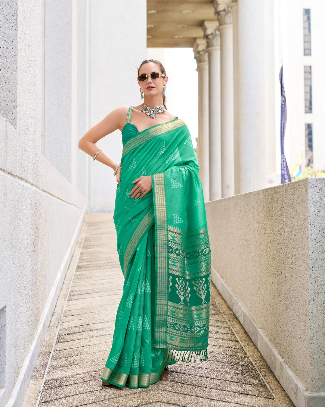 Green Rayon Silk  Ikkat saree