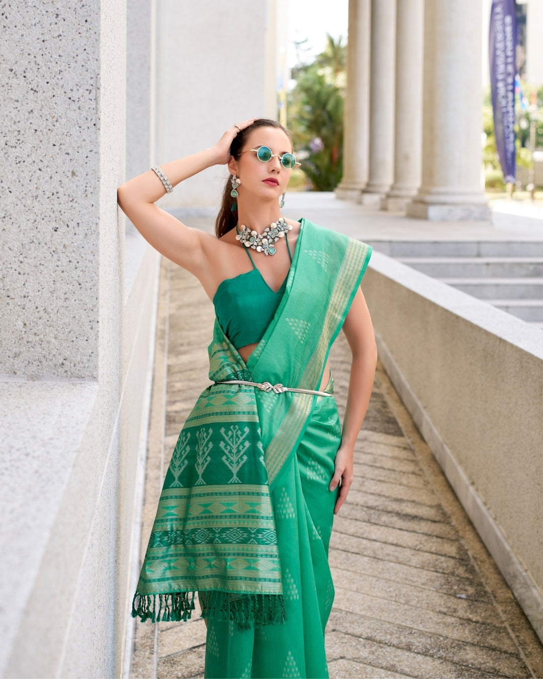 Green Rayon Silk  Ikkat saree