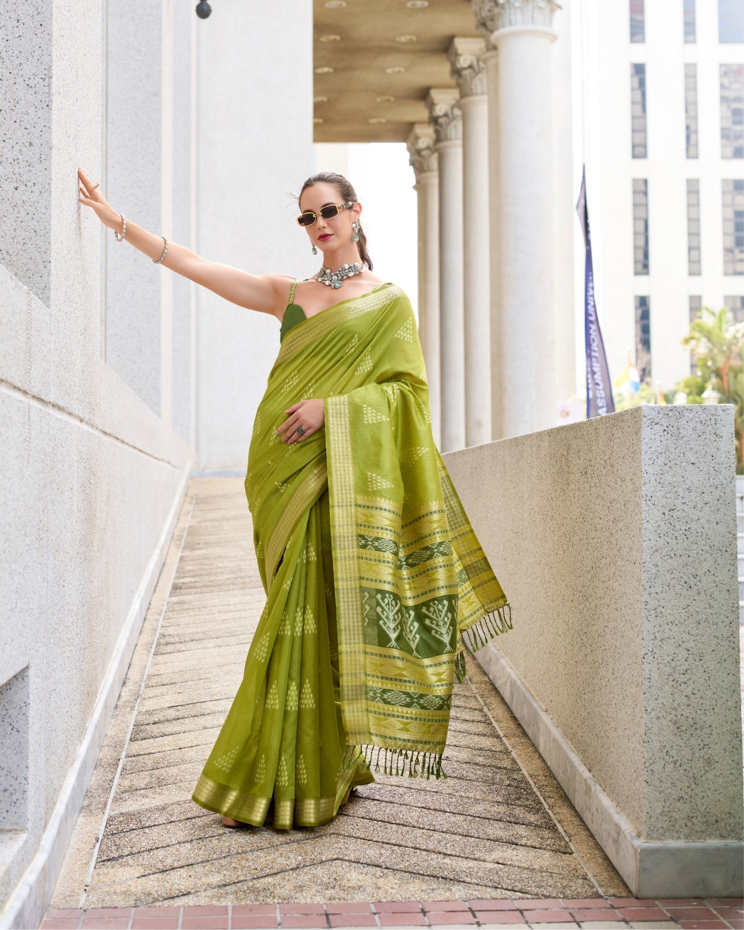 Light Green Rayon Silk  Ikkat saree