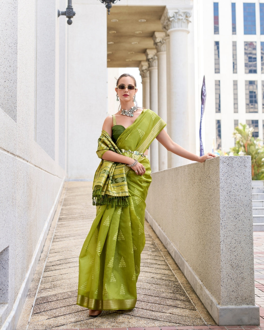 Light Green Rayon Silk  Ikkat saree