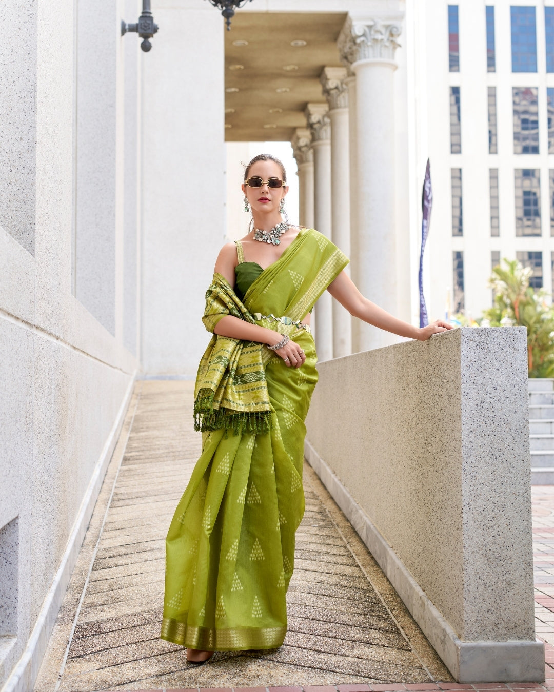 Light Green Rayon Silk  Ikkat saree