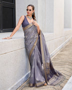 Grey Rayon Silk  Ikkat saree
