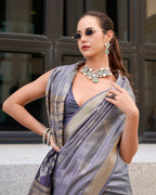 Grey Rayon Silk  Ikkat saree