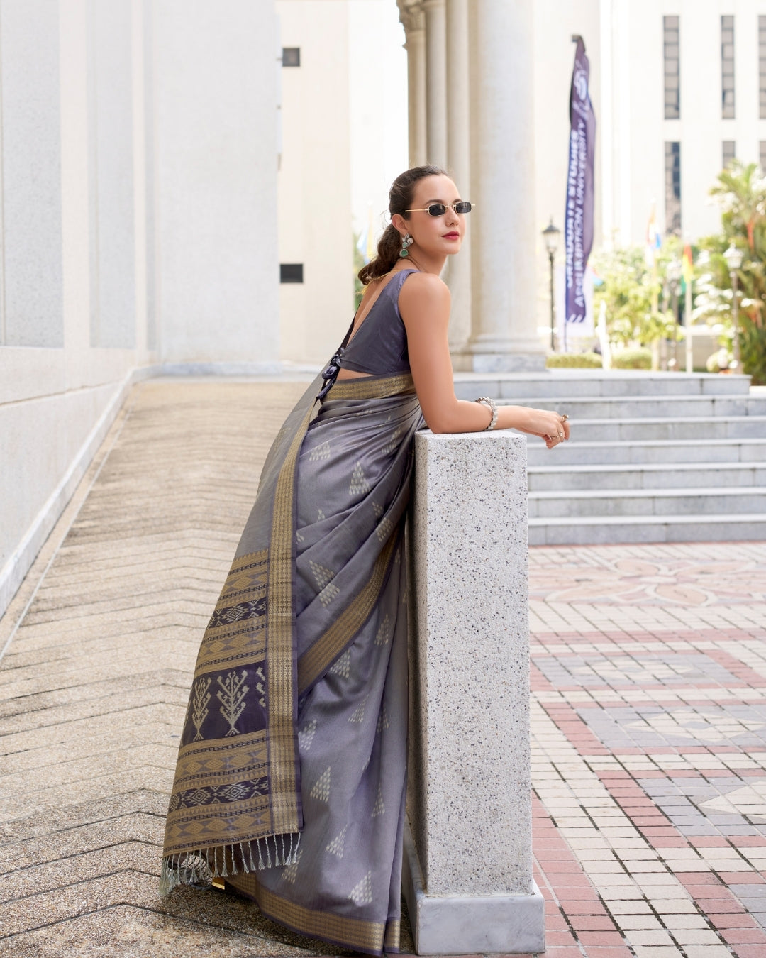 Grey Rayon Silk  Ikkat saree