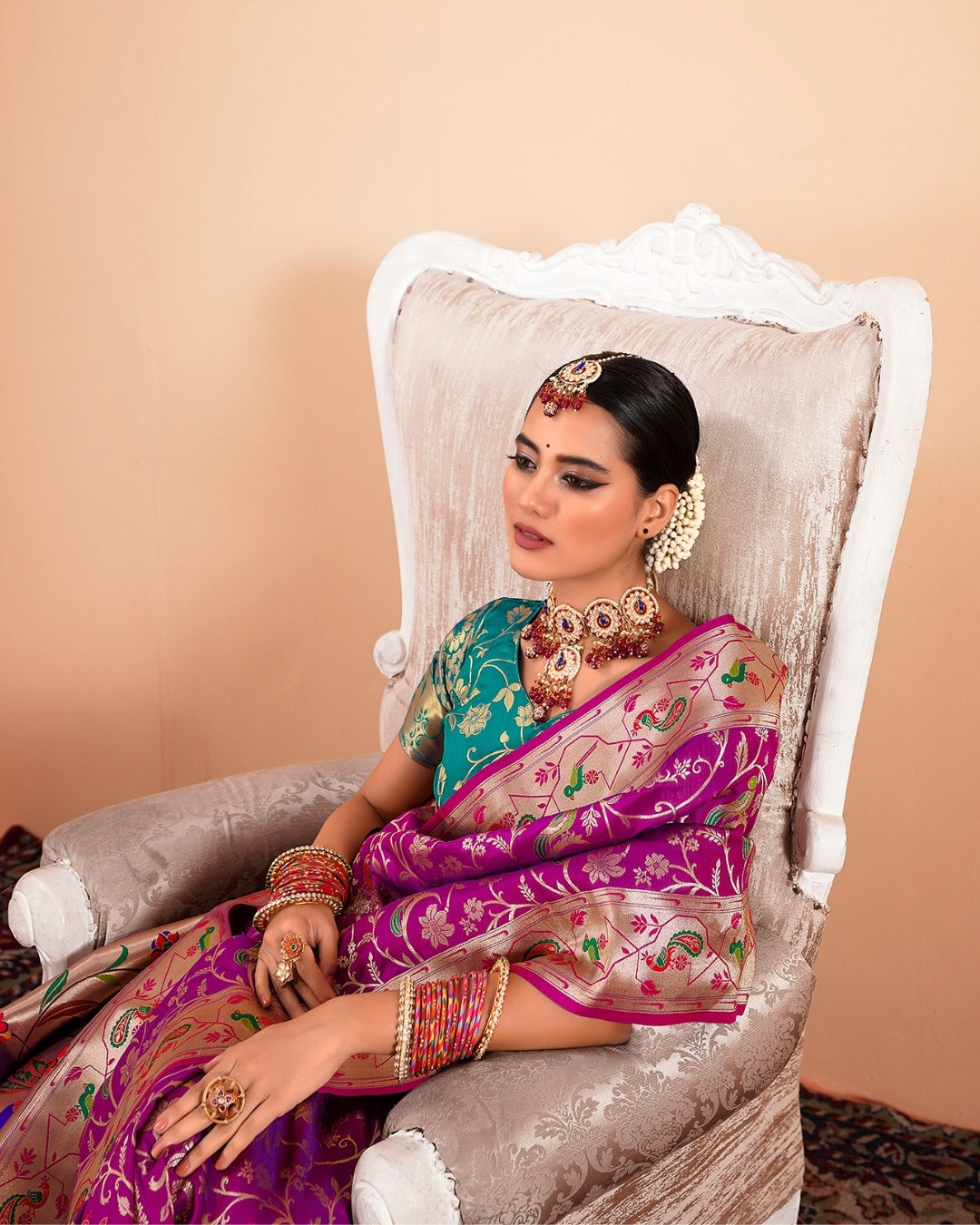 Purple Paithani Silk zari woven saree