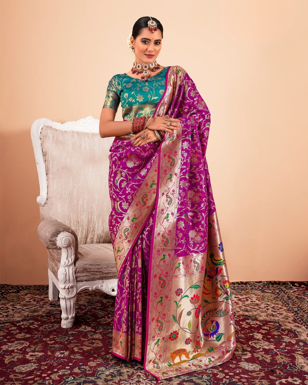 Purple Paithani Silk zari woven saree