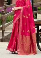PURE SATTIN HANDWOVEN HOT PINK SAAREE WITH ZARI WEAVING
