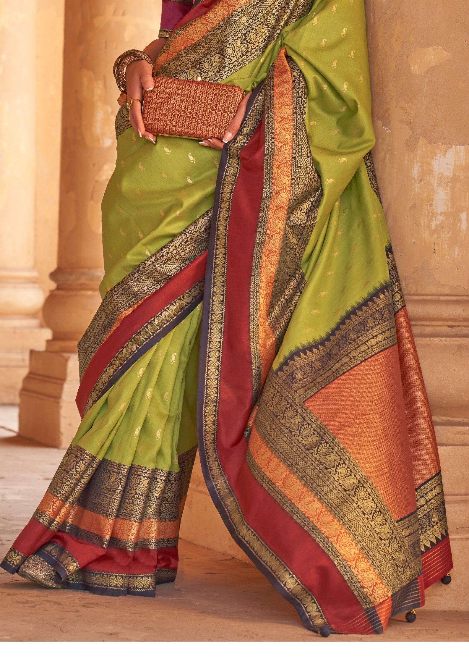 Sage Green Silk  Saree With Patola Blouse