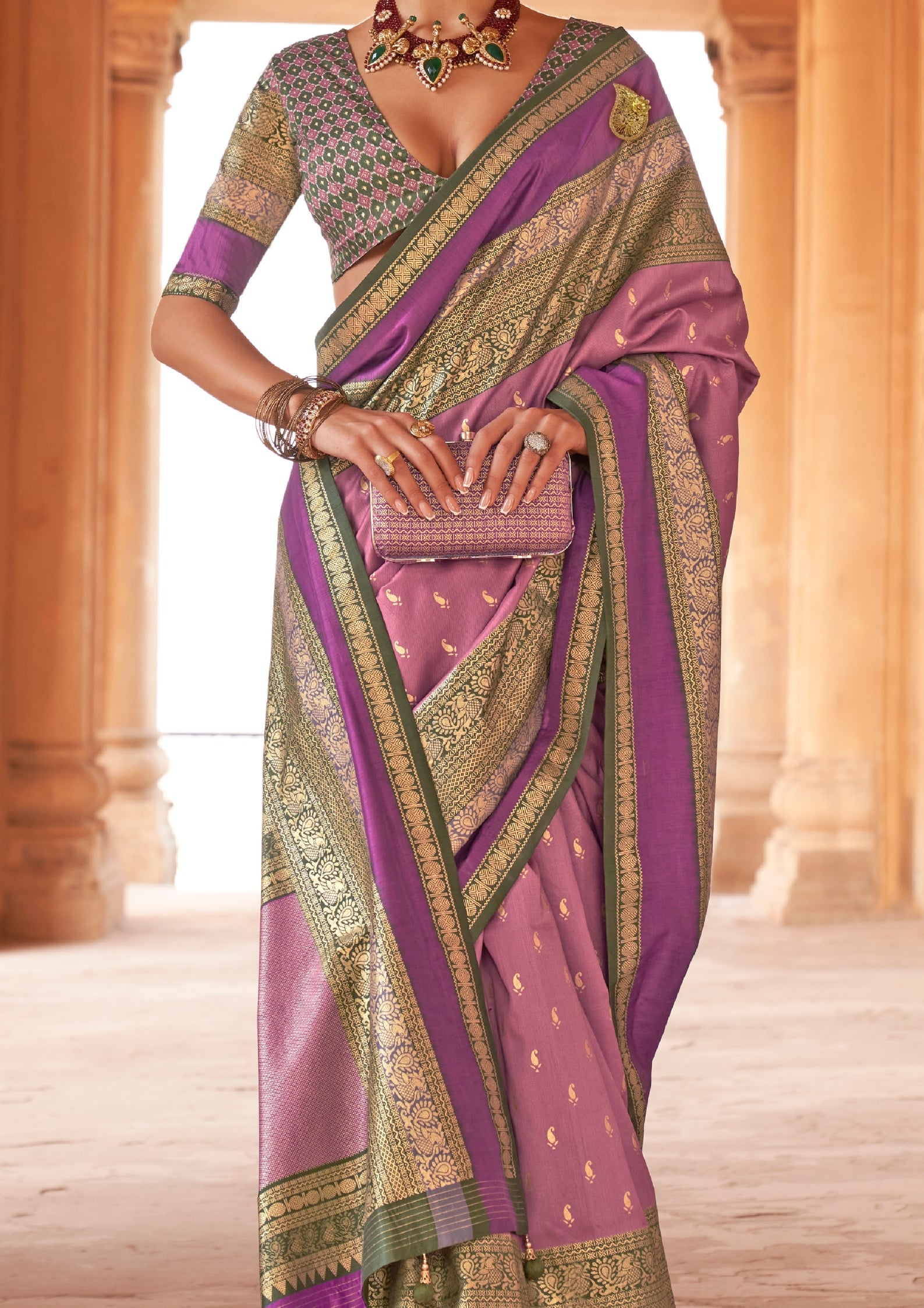 Lilac Silk Saree With Patola Blouse
