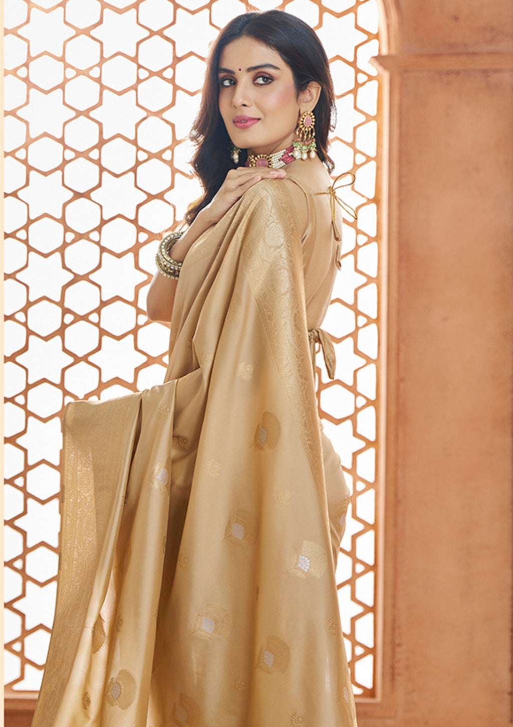 PURE SOFT BANARASI SILK BEIGE SAREE