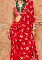 RED GEORGETTE SAREE WITH WEAVING BUTA BORDER