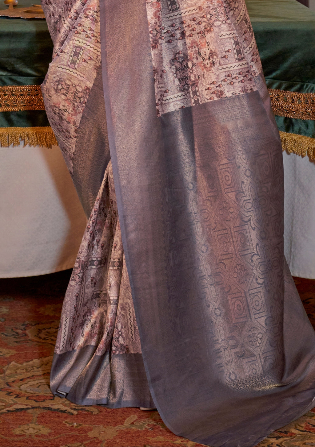 LILAC TUSSER SILK WITH DIGITAL PRINTED ZARI BORDER SAREE