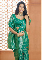 PURE SOFT BANARASI SILK TEAL SAREE