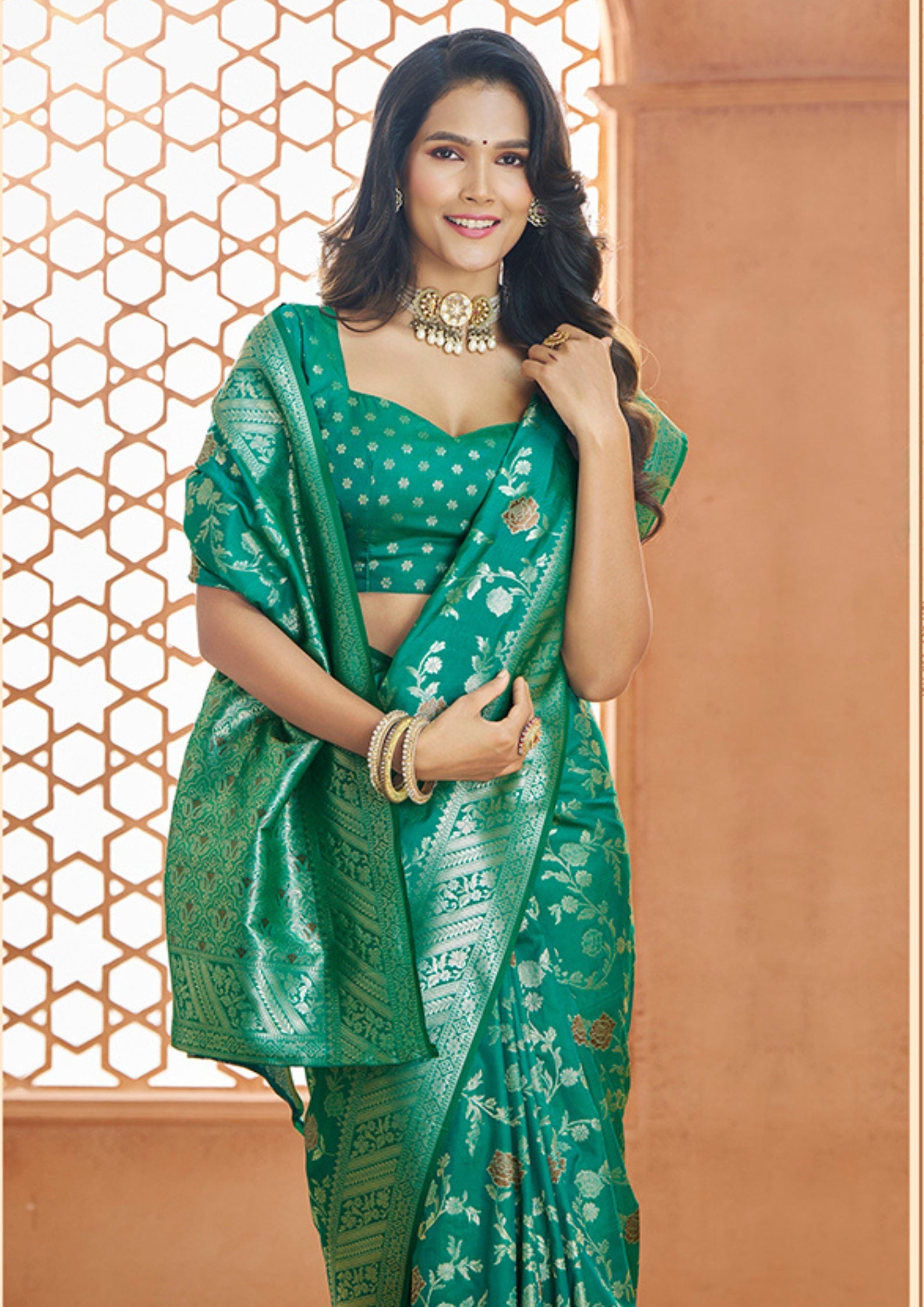 PURE SOFT BANARASI SILK TEAL SAREE