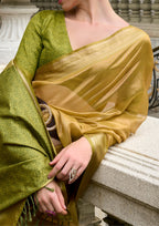 Pure Tissue Golden Saaree  With Designer Pallu and blouse