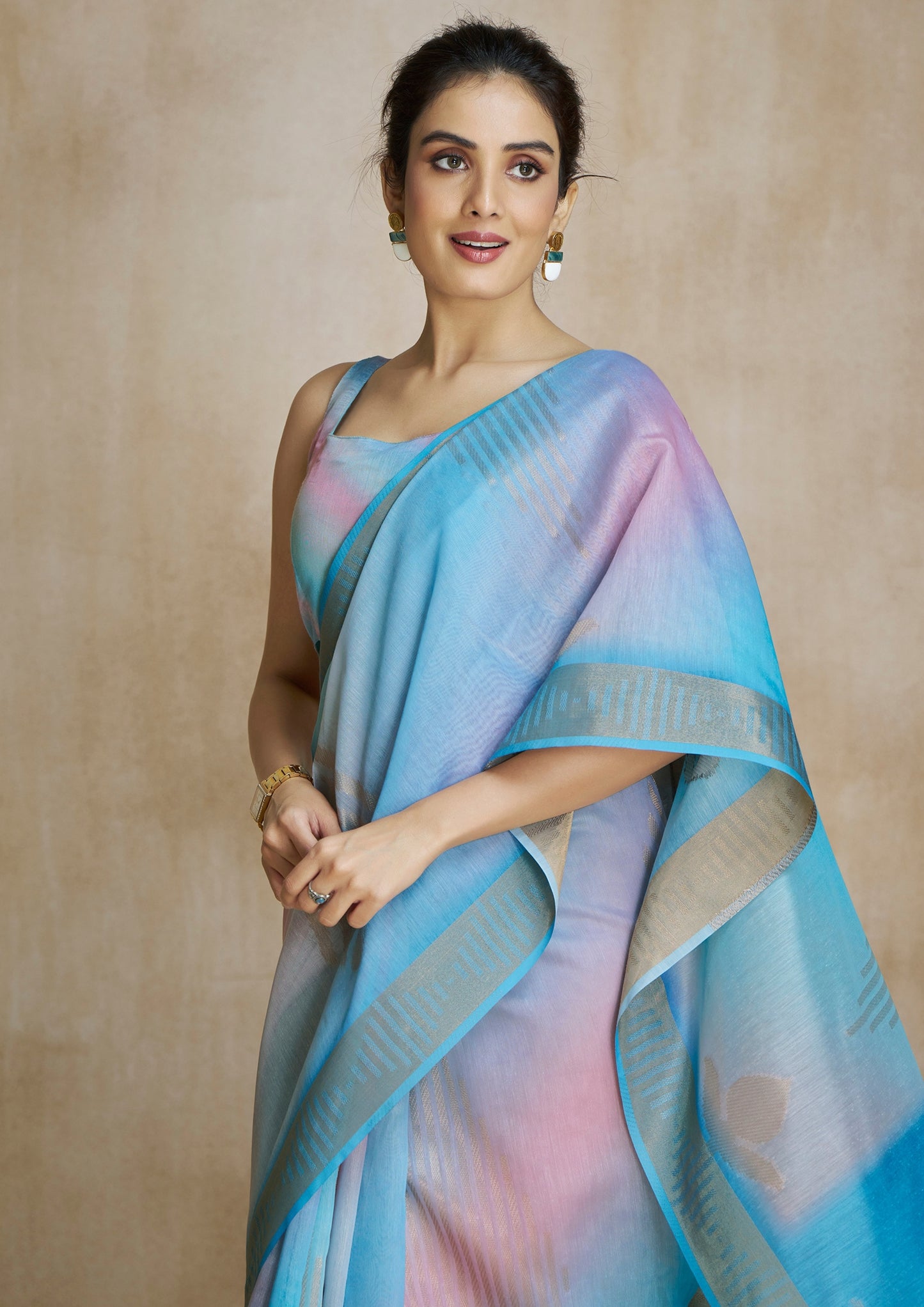 Vibrant Blue Digital Printed Saree