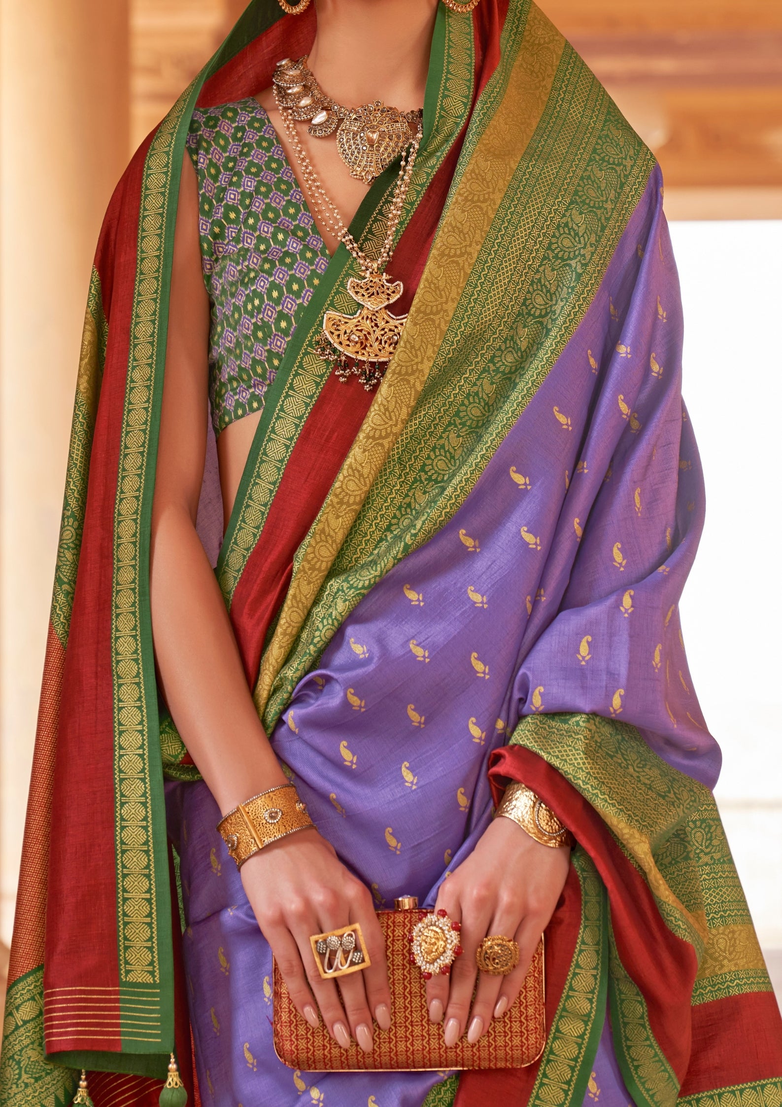 Lavender SIlk Saree With Patola Blouse