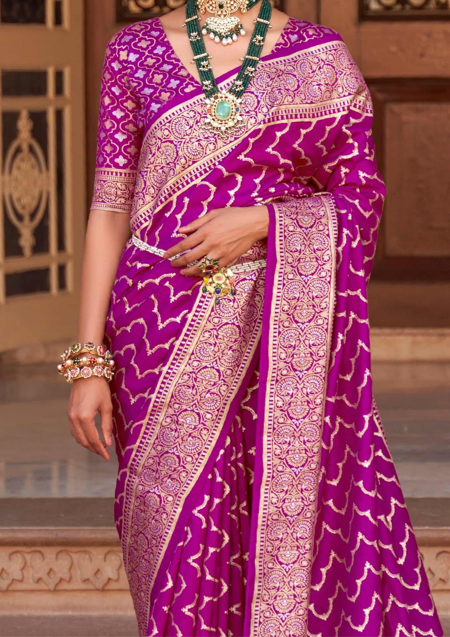 Banarasi Magenta Silk Blend Ethnic Motif Paisley Zari