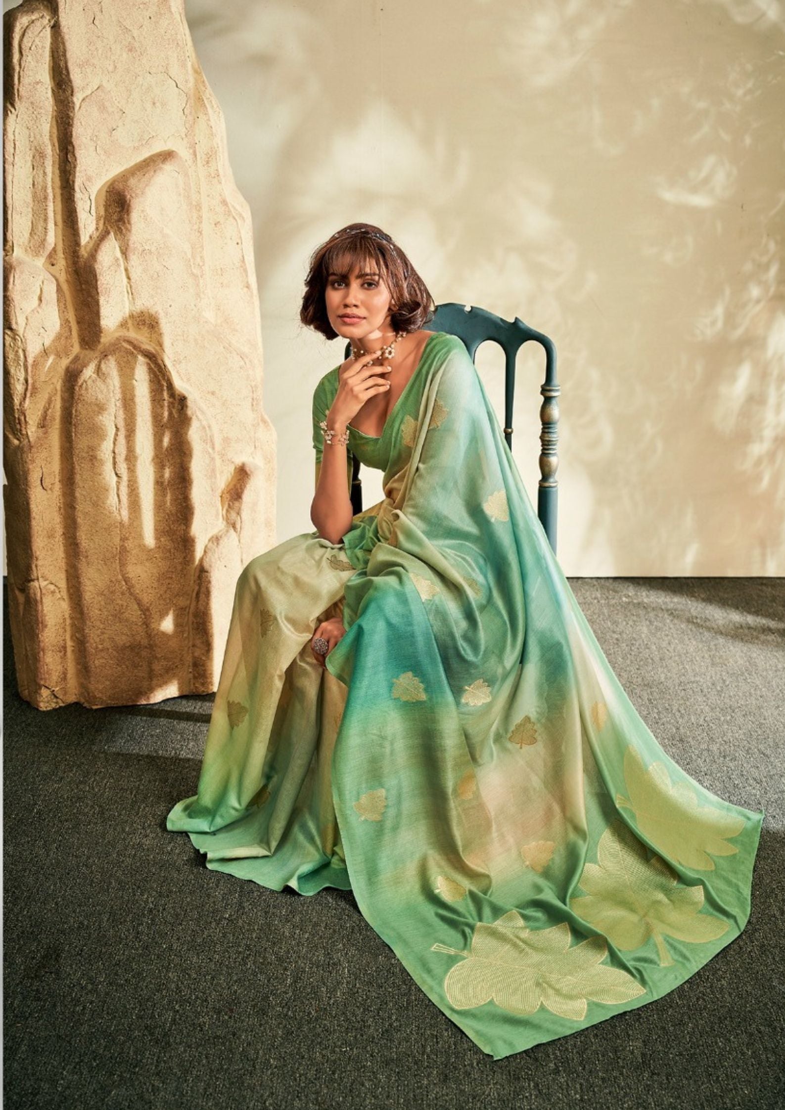 PURE HANDLOOM KHADI SILK GREEN SAAREE