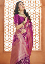 PURE SOFT BANARASI SILK MAGENTA SAREE