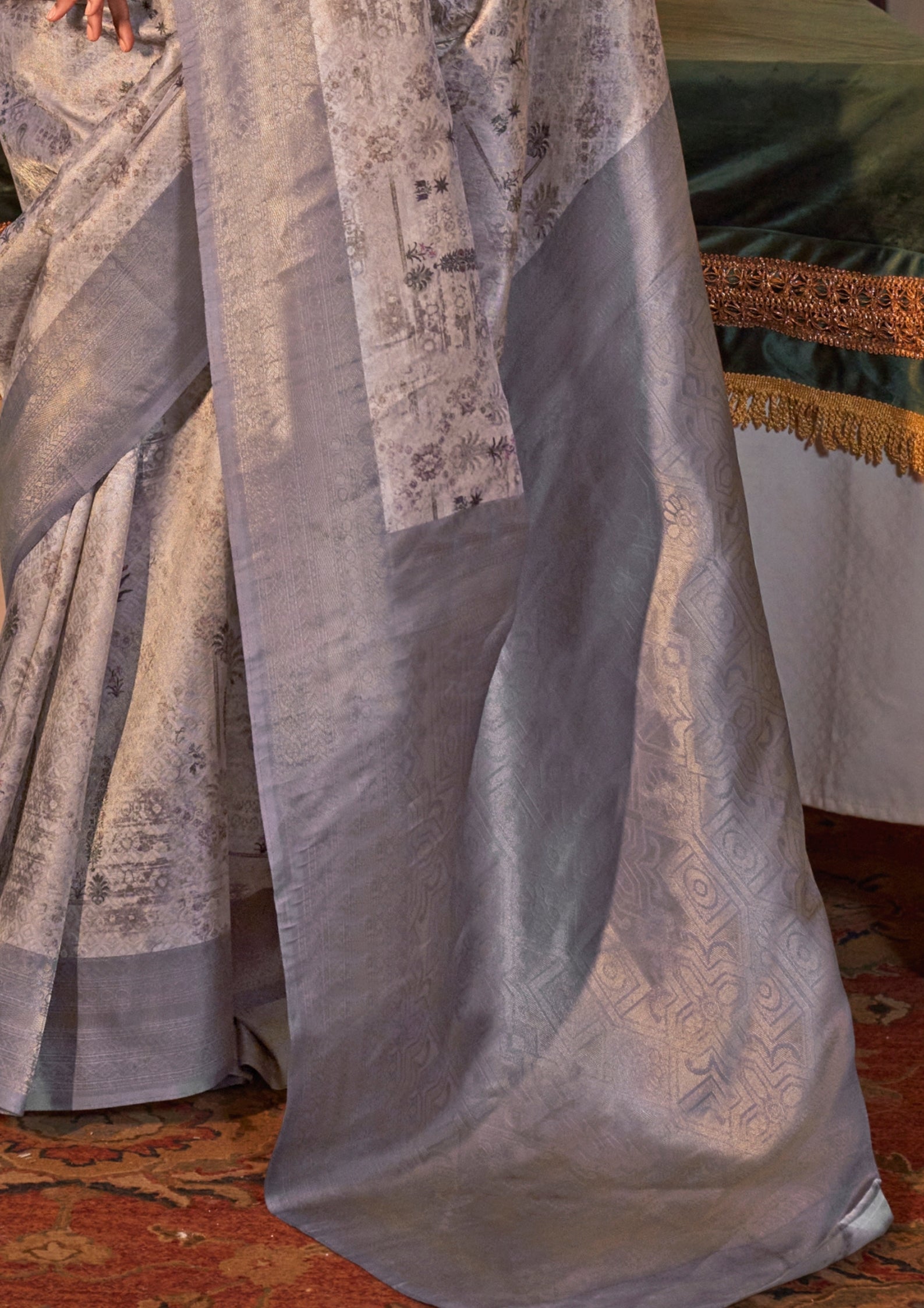 LAVENDER TUSSER SILK WITH DIGITAL PRINTED ZARI BORDER SAREE