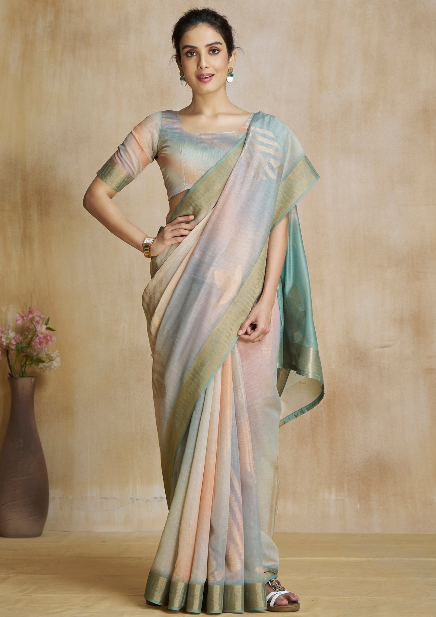 Soft Aqua Digital Printed Saree