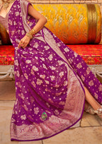 PURPLE GEORGETTE SAREE WITH WEAVING BUTA BORDER