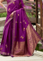 PURE SATTIN HANDWOVEN MAGENTA SAAREE WITH ZARI WEAVING