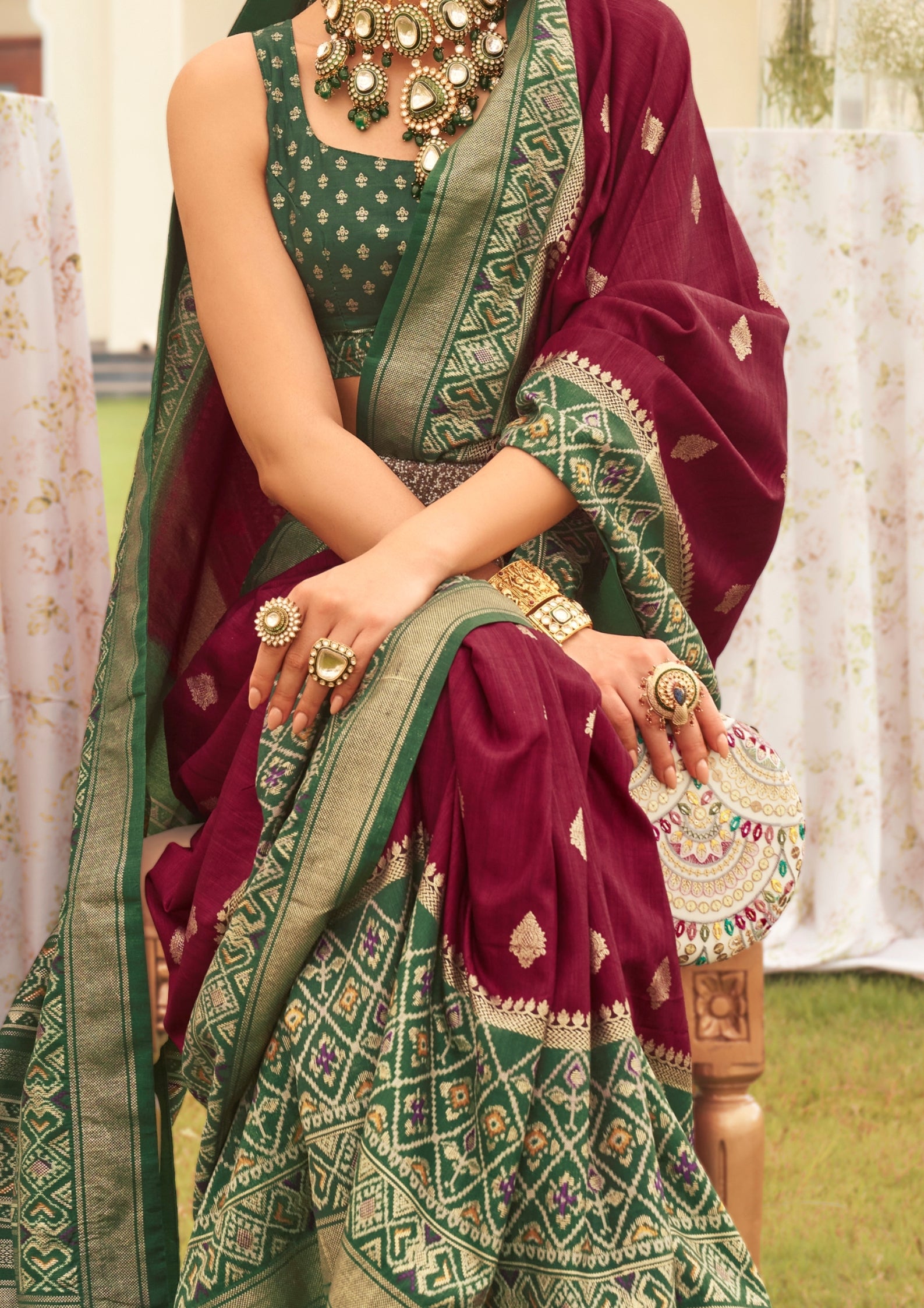 Maroon Silk Saree with Aqua Finish
