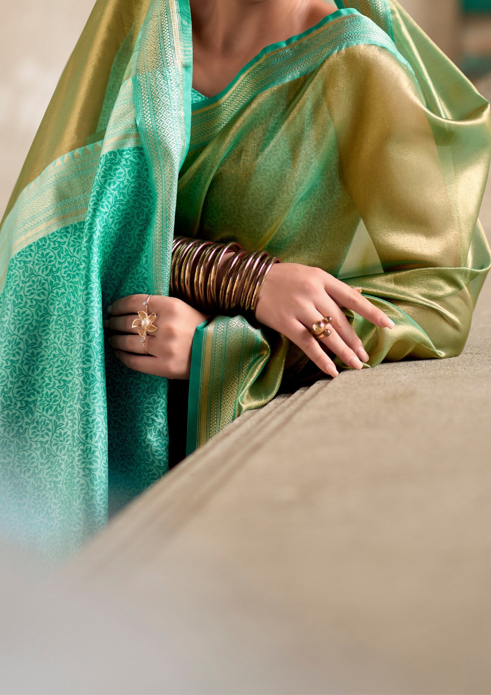 Pure Tissue Green  Saaree  With Designer Pallu and blouse