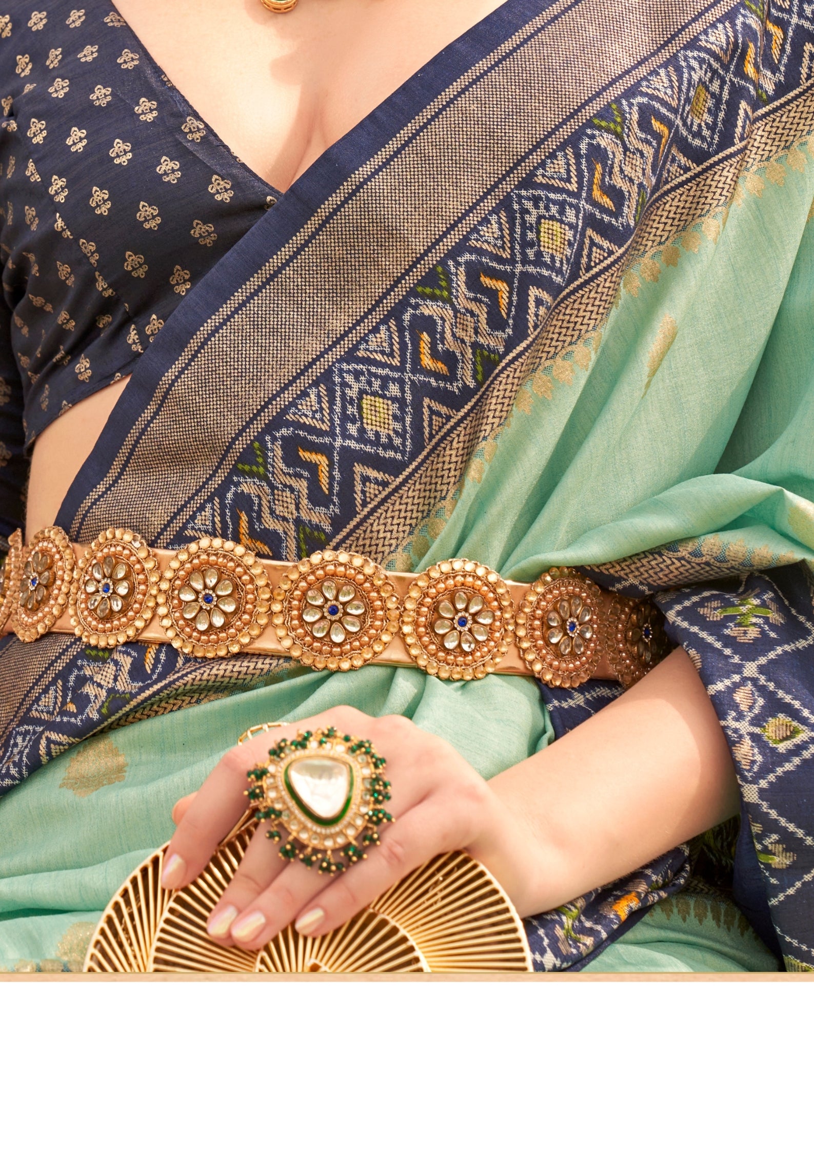 Mint Green Silk Saree with Aqua Finish