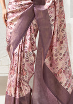 Rose Gold Saree With Printed Zari Border
